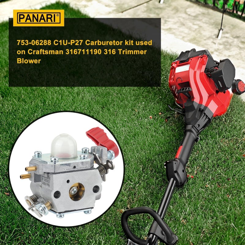 Panari 753-06288 C1U-P27 Carburetor for Troy-Bilt TB430 Leaf Blower TB2044XP Craftsman 316711191 316240320 316711170 316715860 316740800 316795861 316791020 316791151 316896420 Trimmer Weedeater - Image 2